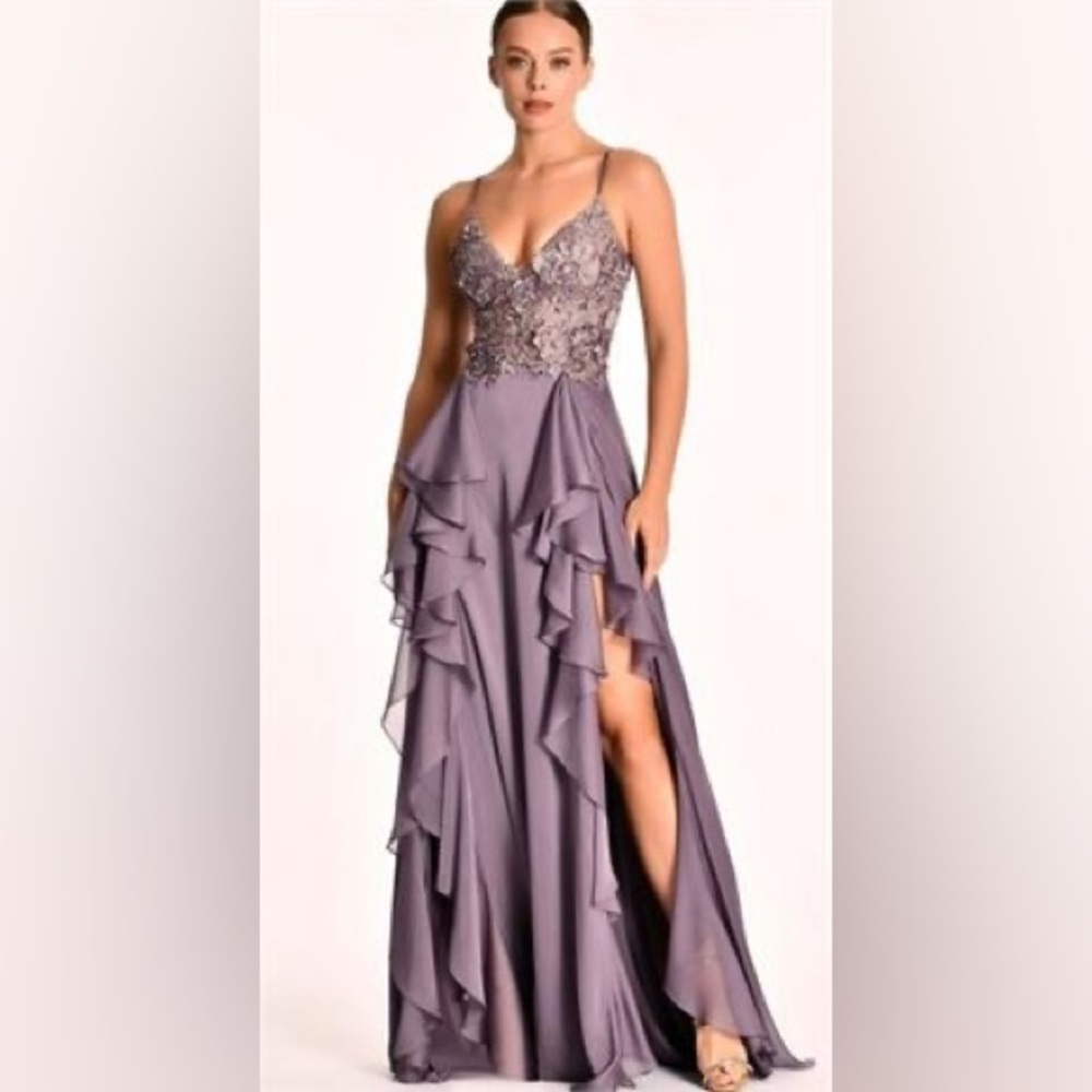 NEW Alfabeta Womens Beaded Long Dress, Sz 2, Purple